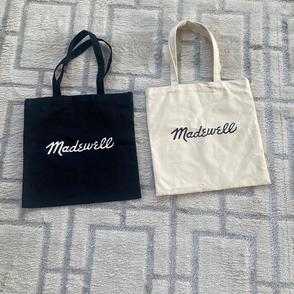 2 MadeWell Bien Fait black & white canvas tote bags - Picture 2 of 9